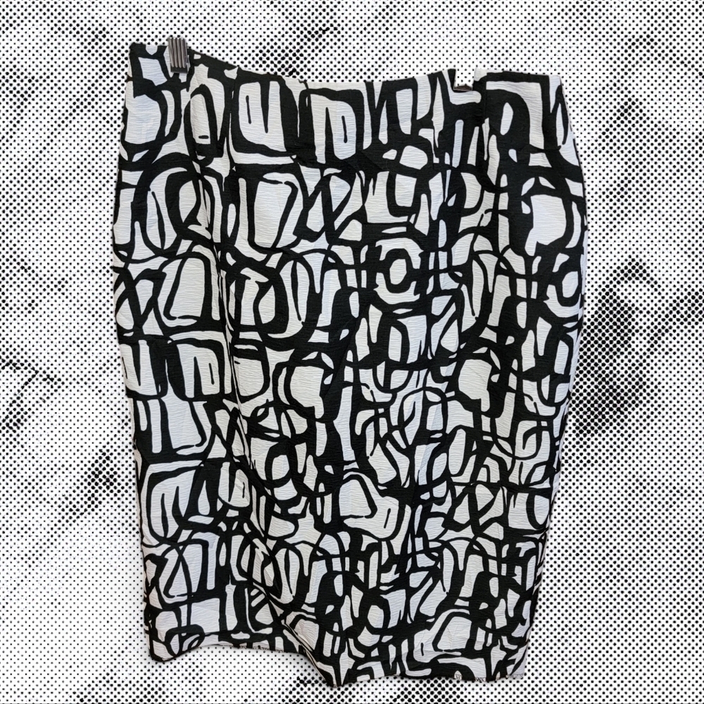 Kasper White & Black Print Geometric Knee Length Pencil Skirt Sz 6